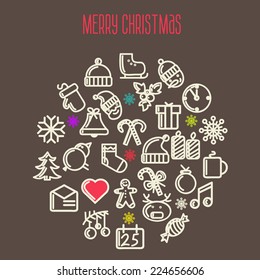 Christmas background with set of icons vector illustration