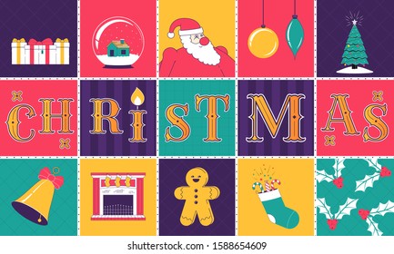 Christmas background. Set of Christmas illustration. Vector illustration