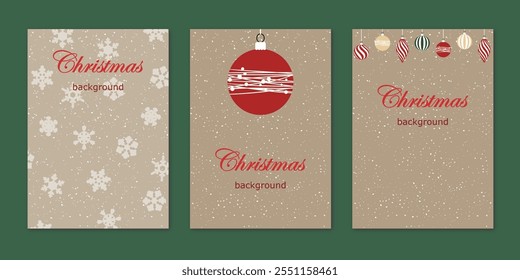 Christmas background, set of templates design for banner, flyer, card with snowflakes, christmas decoration, balls. bright modern vector illustration for invitation, poster, greeting en beige