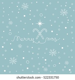 Christmas background with set of Christmas things and lettering Merry Xmas. Hand drawn holiday New Year pattern. Design element for cover, print, web, wrapping. Vector illustration
