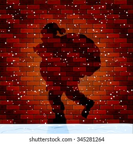 Christmas background with Shadow of Santa on a brick wall, illustration.