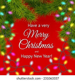 Christmas background with shine garland. Vector illustration