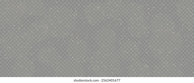 Christmas background of shining dust. Glowing light confetti and spark overlay. Concept for design and illustrations. Vector shimmering sparkles on a transparent background. Light abstract glowing. 