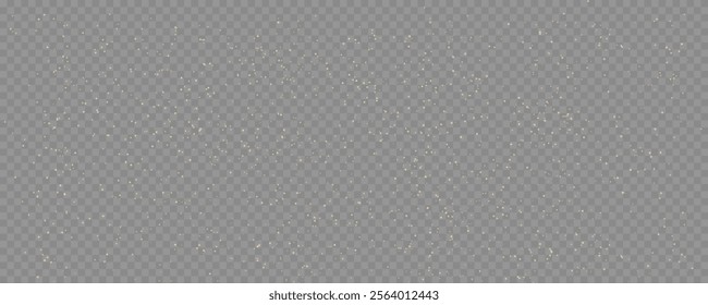 Christmas background of shining dust. Glowing light confetti and spark overlay. Concept for design and illustrations. Vector shimmering sparkles on a transparent background. Light abstract glowing. 