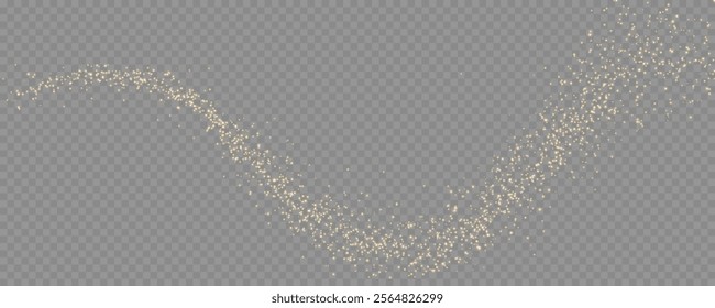 Christmas background of shining dust. Glowing light confetti and spark overlay. Concept for design and illustrations. Vector shimmering sparkles on a transparent background. Light abstract glowing. 