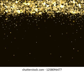 Christmas background, shining glitter golden bokeh on black 