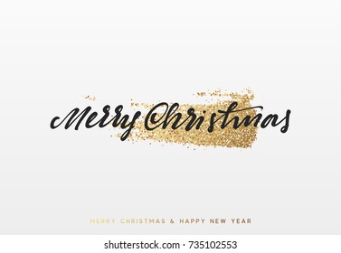 Christmas background with shining gold paint brush. Xmas greeting card,