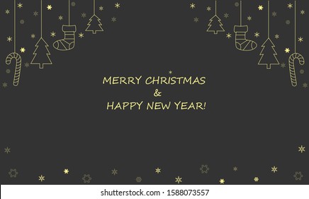 Christmas background with Shining gold Snowflakes. Lettering Merry Christmas card Illustration.