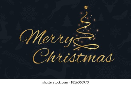 Christmas background with Shining gold Snowflakes. Lettering Merry Christmas card vector Illustration.