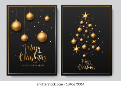 Christmas background with Shining gold Snowflakes. Lettering Merry Christmas card vector Illustration.