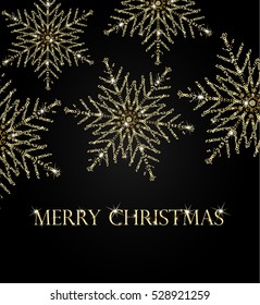 Christmas Background with Shining Gold Snowflakes