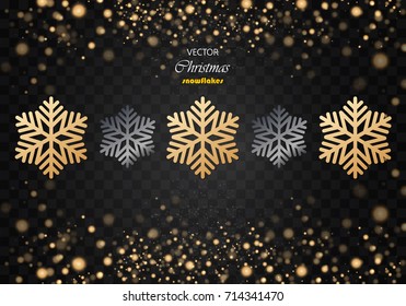 Christmas Background with Shining Gold Snowflakes, golden light and lights. Vector illustration