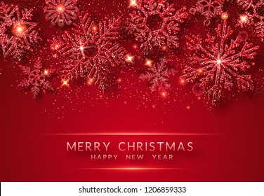 Christmas Background Shining Red Snowflakes Snow Stock Vector (Royalty ...