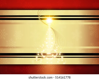 Christmas background with Shining Christmas tree, vector illustration.Red background