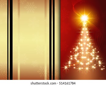 Christmas background with Shining Christmas tree, vector illustration.Red background
