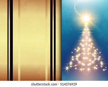 Christmas background with Shining Christmas tree, vector illustration.blue background