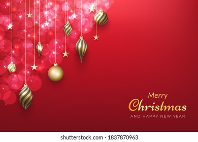 Christmas background with shiny gold ornaments. vectors for advertisements, banners, greeting cards, social media posts and more