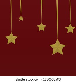 christmas background with shiny gold stars on red color background