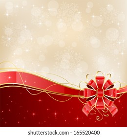 Christmas background with shiny red bow, illustration.Red bow