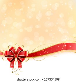 Christmas background with shiny red bow, illustration.