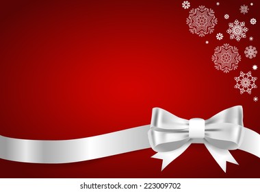 Christmas background. Shiny ribbon on red background. Vector illustration.