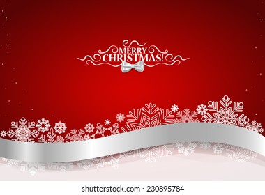 Christmas background with shiny ribbon on red background. Vector illustration.