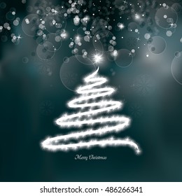 Christmas Background. Shiny Silver Illustration with Christmas Tree.