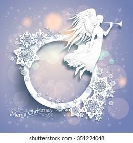 Christmas background with silhouette of an angel on a snowy background. Luxury Christmas design for card, banner,ticket, leaflet and so on.