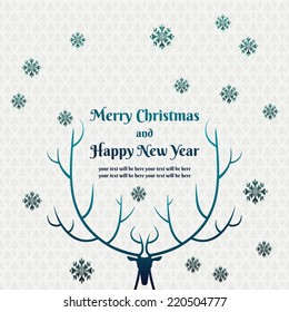 christmas background with silhouette of deer
