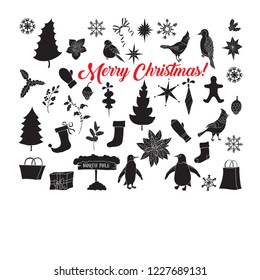 Christmas Winter Icons Collection Vector Silhouette Stock Vector ...