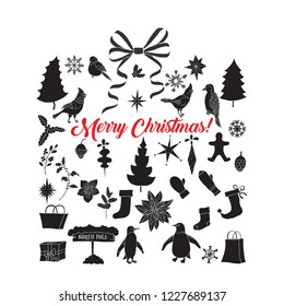 Christmas Winter Icons Collection Vector Silhouette Stock Vector ...