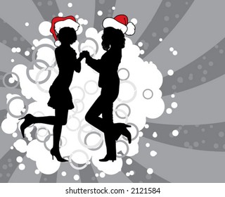 Christmas background with silhouettes, vector illustration