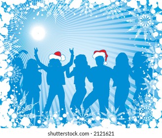 Christmas background with silhouettes, vector illustration