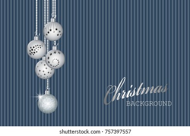 Christmas background with silver christmas decorations. Vector illustration EPS10