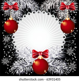 Christmas background with silver fir twigs and balls