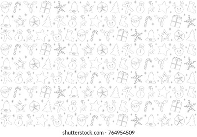 Christmas background with silver hand drawn ornaments. Vector.