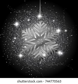 Fundo de Natal com floco de neve de prata em uma textura brilhante