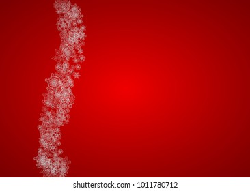 Christmas background with silver snowflakes and sparkles. Horizontal New Year and Christmas background for party invitation, banner, gift cards, retail offers. Falling snow. Frosty winter backdrop.