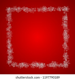 Christmas background with silver snowflakes and sparkles. Winter sales, New Year and Christmas background for party invitation, banner, gift cards, retail offers. Falling snow. Frosty winter backdrop.