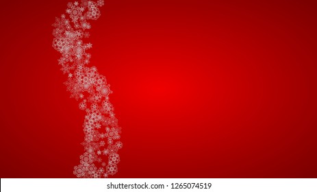 Christmas background with silver snowflakes and sparkles. Horizontal New Year and Christmas background for party invitation, banner, gift cards, retail offers. Falling snow. Frosty winter backdrop.