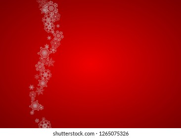 Christmas background with silver snowflakes and sparkles. Horizontal New Year and Christmas background for party invitation, banner, gift cards, retail offers. Falling snow. Frosty winter backdrop.