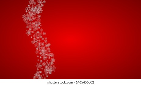 Christmas background with silver snowflakes and sparkles. Horizontal New Year and Christmas background for party invitation, banner, gift cards, retail offers. Falling snow. Frosty winter backdrop.