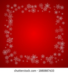 Christmas background with silver snowflakes and sparkles. Winter sales, New Year and Christmas background for party invitation, banner, gift cards, retail offers. Falling snow. Frosty winter backdrop.
