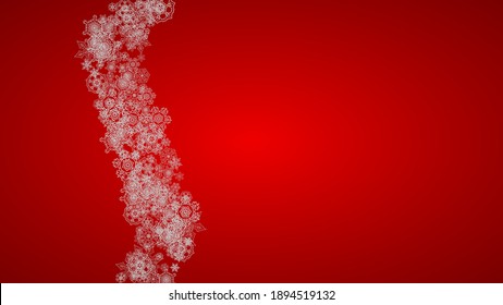 Christmas background with silver snowflakes and sparkles. Horizontal New Year and Christmas background for party invitation, banner, gift cards, retail offers. Falling snow. Frosty winter backdrop.