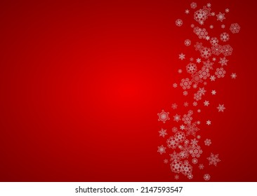 Christmas background with silver snowflakes and sparkles. Horizontal New Year and Christmas background for party invitation, banner, gift cards, retail offers. Falling snow. Frosty winter backdrop.