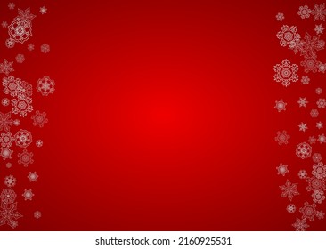 Fondo de Navidad con copos de nieve y destellos de plata. Antecedentes horizontales de Año Nuevo y Navidad para invitación de fiesta, banner, tarjetas de regalo, ofertas minoristas. Cae la nieve. Escarpado fondo invernal.