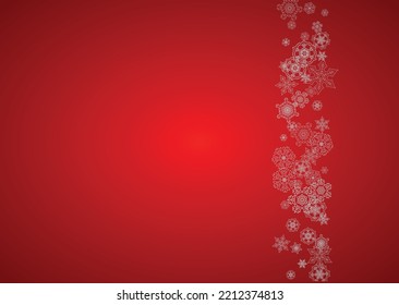 Christmas background with silver snowflakes and sparkles. Horizontal New Year and Christmas background for party invitation, banner, gift cards, retail offers. Falling snow. Frosty winter backdrop.