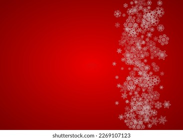 Christmas background with silver snowflakes and sparkles. Horizontal New Year and Christmas background for party invitation, banner, gift cards, retail offers. Falling snow. Frosty winter backdrop.
