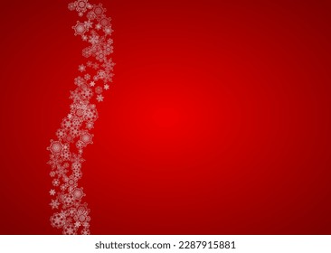 Christmas background with silver snowflakes and sparkles. Horizontal New Year and Christmas background for party invitation, banner, gift cards, retail offers. Falling snow. Frosty winter backdrop.