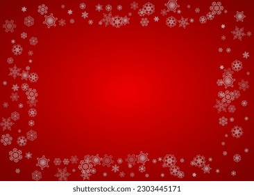 Christmas background with silver snowflakes and sparkles. Horizontal New Year and Christmas background for party invitation, banner, gift cards, retail offers. Falling snow. Frosty winter backdrop.